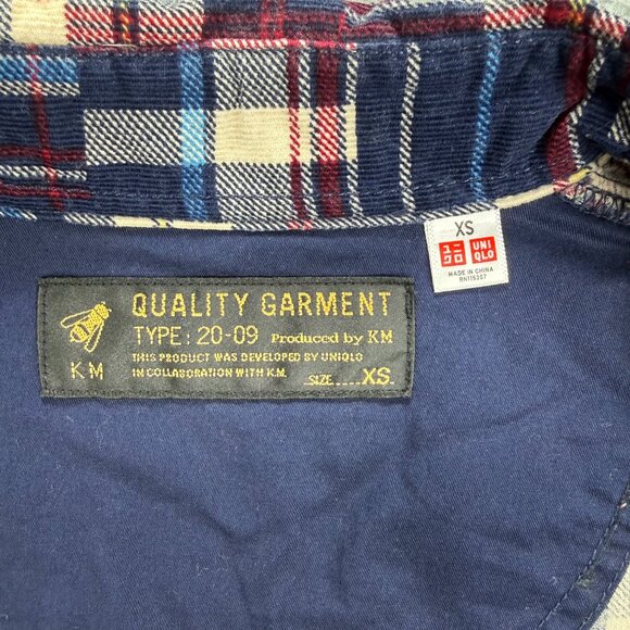 Uniqlo Shirt Men Extra Small XS Navy Blue Plaid Flannel Patchwork Button Up Polo - Picture 4 of 10